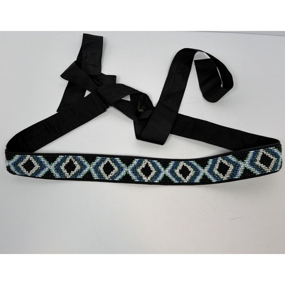 WHITE HOUSE BLACK MARKET Blue Black Green Glass Beaded Tie Belt M/L - Picture 3 of 7
